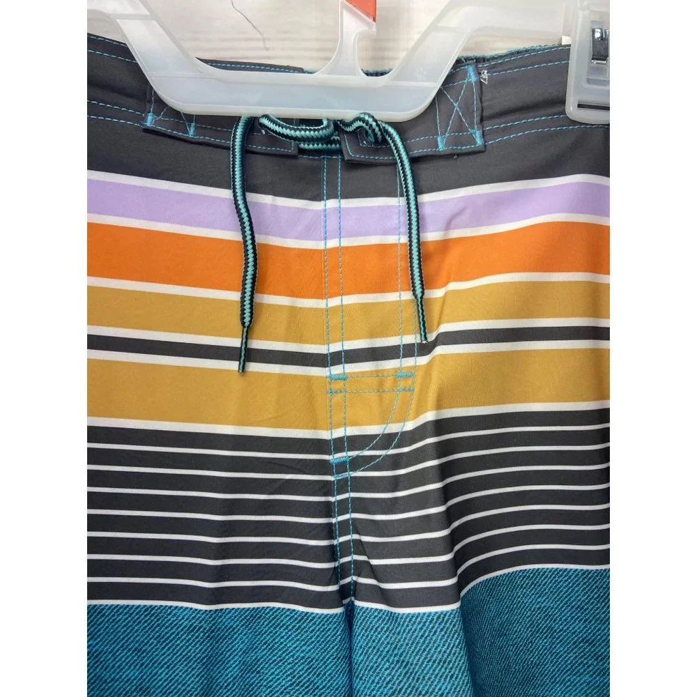 George Mens Multi Colored Striped Drawstring Waist With Pockets Swim Trunks With